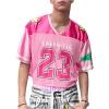 imageSHENHE Mens Graphic Football Jersey Short Sleeve Number Print Y2k Crop Tee Jersey TopPink