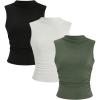 imageSHENHE Womens 3 Pieces Ribbed Knit Mock Neck Ruched Fitted Basic Crop Tank Top Green Black White Medium
