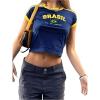imageSHENHE Womens Brazil Crop Top Crew Neck Short Sleeve Graphic Colorblock Y2K Jersey TshirtBlue