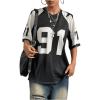 imageSHENHE Womens Color Block Oversized Football Jersey Mesh Number Print Short Sleeve Tee TopBlack