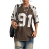 imageSHENHE Womens Color Block Oversized Football Jersey Mesh Number Print Short Sleeve Tee TopCoffee Brown