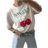 imageSHENHE Womens Cute Cherry Top Crewneck Graphic Short Sleeve Summer Casual Tee ShirtWhite