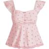 imageSHENHE Womens Floral Lace Trim Sweetheart Neckline Cap Sleeve Ruffle Peplum Cute TopLight Pink