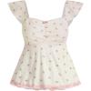 imageSHENHE Womens Floral Lace Trim Sweetheart Neckline Cap Sleeve Ruffle Peplum Cute TopMulticolor