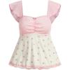 imageSHENHE Womens Floral Lace Trim Sweetheart Neckline Cap Sleeve Ruffle Peplum Cute TopPink