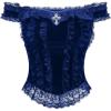 imageSHENHE Womens Goth Top Lace Trim Velvet Off Shoulder Short Sleeve Punk Top ShirtDark Blue