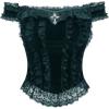 imageSHENHE Womens Goth Top Lace Trim Velvet Off Shoulder Short Sleeve Punk Top ShirtDark Green