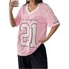 imageSHENHE Womens Mesh Football Jersey Graphic V Neck Short Sleeve Y2k Jersey Shirt Tee TopPink