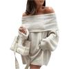 imageSHENHE Womens Off Shoulder Mini Sweater Dress Long Sleeve Ribbed Loose Pullover DressWhite