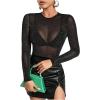 imageSHENHE Womens Sexy Glitter Sheer Mesh Top Fitted Long Sleeve Sparkly Party Rave Top