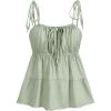 imageSHENHE Womens Spaghetti Strap Ruched Bust Ruffle Hem Cami Top Tie Backless CamisoleMint Green