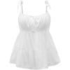 imageSHENHE Womens Spaghetti Strap Ruched Bust Ruffle Hem Cami Top Tie Backless CamisoleWhite