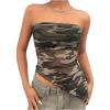imageSHENHE Womens Strapless Camouflage Print Asymmetrical Lettuce Trim Y2k Cami Tube TopArmy Green
