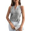 imageSHENHE Womens Striped Print Notched V Neck Button Down Sleeveless Blouse TopBlack