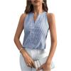 imageSHENHE Womens Striped Print Notched V Neck Button Down Sleeveless Blouse TopBlue