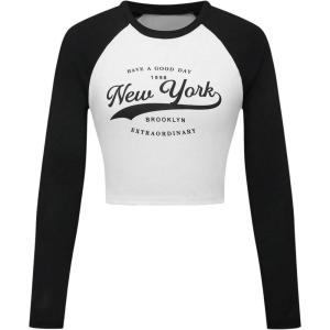 imageSHENHE Girls Graphic Long Sleeve Crop Tee Color Block Crew Neck Raglan Tshirt TopBlack and White