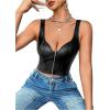 imageSHENHE Womens Casual Solid Sleeveless Spaghetti Strap Cami PU Leather Backless Crop TopsBlack a
