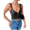 imageSHENHE Womens Casual Solid Sleeveless Spaghetti Strap Cami PU Leather Backless Crop TopsBlack a