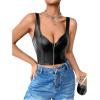 imageSHENHE Womens Casual Solid Sleeveless Spaghetti Strap Cami PU Leather Backless Crop TopsBlack a