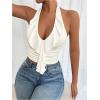 imageSHENHE Womens Deep V Halter Crop Top Ruffle Trim Sleeveless Slim Fit Going Out Tank TopWhite