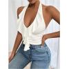 imageSHENHE Womens Deep V Halter Crop Top Ruffle Trim Sleeveless Slim Fit Going Out Tank TopWhite