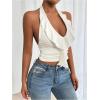 imageSHENHE Womens Deep V Halter Crop Top Ruffle Trim Sleeveless Slim Fit Going Out Tank TopWhite