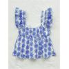 imageSHENHE Womens Floral Babydoll Tops Ruffle Sleeve Sweetheart Neck Flowy Cute Peplum Top VacationBlue and White