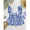 imageSHENHE Womens Floral Babydoll Tops Ruffle Sleeve Sweetheart Neck Flowy Cute Peplum Top VacationBlue and White