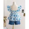 imageSHENHE Womens Floral Babydoll Tops Ruffle Sleeve Sweetheart Neck Flowy Cute Peplum Top VacationLight Blue