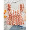 imageSHENHE Womens Floral Babydoll Tops Ruffle Sleeve Sweetheart Neck Flowy Cute Peplum Top VacationOrange