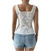 imageSHENHE Womens Floral Embroidered Square Neck Tank Tie Front Button Up Wide Strap Cute Tank Top White Small