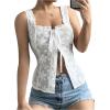 imageSHENHE Womens Floral Embroidered Square Neck Tank Tie Front Button Up Wide Strap Cute Tank Top White Small