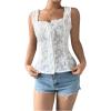 imageSHENHE Womens Floral Embroidered Square Neck Tank Tie Front Button Up Wide Strap Cute Tank Top White Small