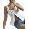 imageSHENHE Womens Floral Embroidered Square Neck Tank Tie Front Button Up Wide Strap Cute Tank Top White Small