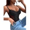 imageSHENHE Womens Floral Lace Spaghetti Strap Sheer Mesh Sleeveless Cami Bodysuit TopsBlack