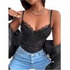 imageSHENHE Womens Floral Lace Spaghetti Strap Sheer Mesh Sleeveless Cami Bodysuit TopsBlack