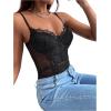 imageSHENHE Womens Floral Lace Spaghetti Strap Sheer Mesh Sleeveless Cami Bodysuit TopsBlack