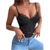 imageSHENHE Womens Floral Lace Spaghetti Strap Sheer Mesh Sleeveless Cami Bodysuit TopsBlack