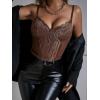 imageSHENHE Womens Floral Lace Spaghetti Strap Sheer Mesh Sleeveless Cami Bodysuit TopsBrown