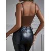 imageSHENHE Womens Floral Lace Spaghetti Strap Sheer Mesh Sleeveless Cami Bodysuit TopsBrown