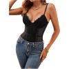 imageSHENHE Womens Floral Lace Spaghetti Strap Sheer Mesh Sleeveless Cami Bodysuit TopsDark Black