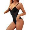 imageSHENHE Womens Floral Lace Spaghetti Strap Sheer Mesh Sleeveless Cami Bodysuit TopsDark Black