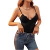 imageSHENHE Womens Floral Lace Spaghetti Strap Sheer Mesh Sleeveless Cami Bodysuit TopsDark Black