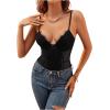 imageSHENHE Womens Floral Lace Spaghetti Strap Sheer Mesh Sleeveless Cami Bodysuit TopsDark Black