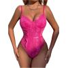 imageSHENHE Womens Floral Lace Spaghetti Strap Sheer Mesh Sleeveless Cami Bodysuit TopsHot Pink