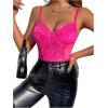 imageSHENHE Womens Floral Lace Spaghetti Strap Sheer Mesh Sleeveless Cami Bodysuit TopsHot Pink