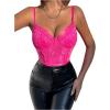 imageSHENHE Womens Floral Lace Spaghetti Strap Sheer Mesh Sleeveless Cami Bodysuit TopsHot Pink