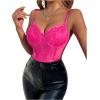 imageSHENHE Womens Floral Lace Spaghetti Strap Sheer Mesh Sleeveless Cami Bodysuit TopsHot Pink