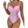 imageSHENHE Womens Floral Lace Spaghetti Strap Sheer Mesh Sleeveless Cami Bodysuit TopsPink