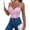 imageSHENHE Womens Floral Lace Spaghetti Strap Sheer Mesh Sleeveless Cami Bodysuit TopsPink